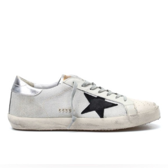 Golden Goose White and Silver Sneakers